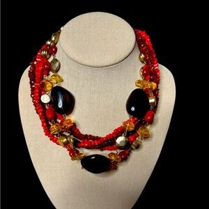 Goldtone Autumn colors Costume Statement Necklace. (E-D)